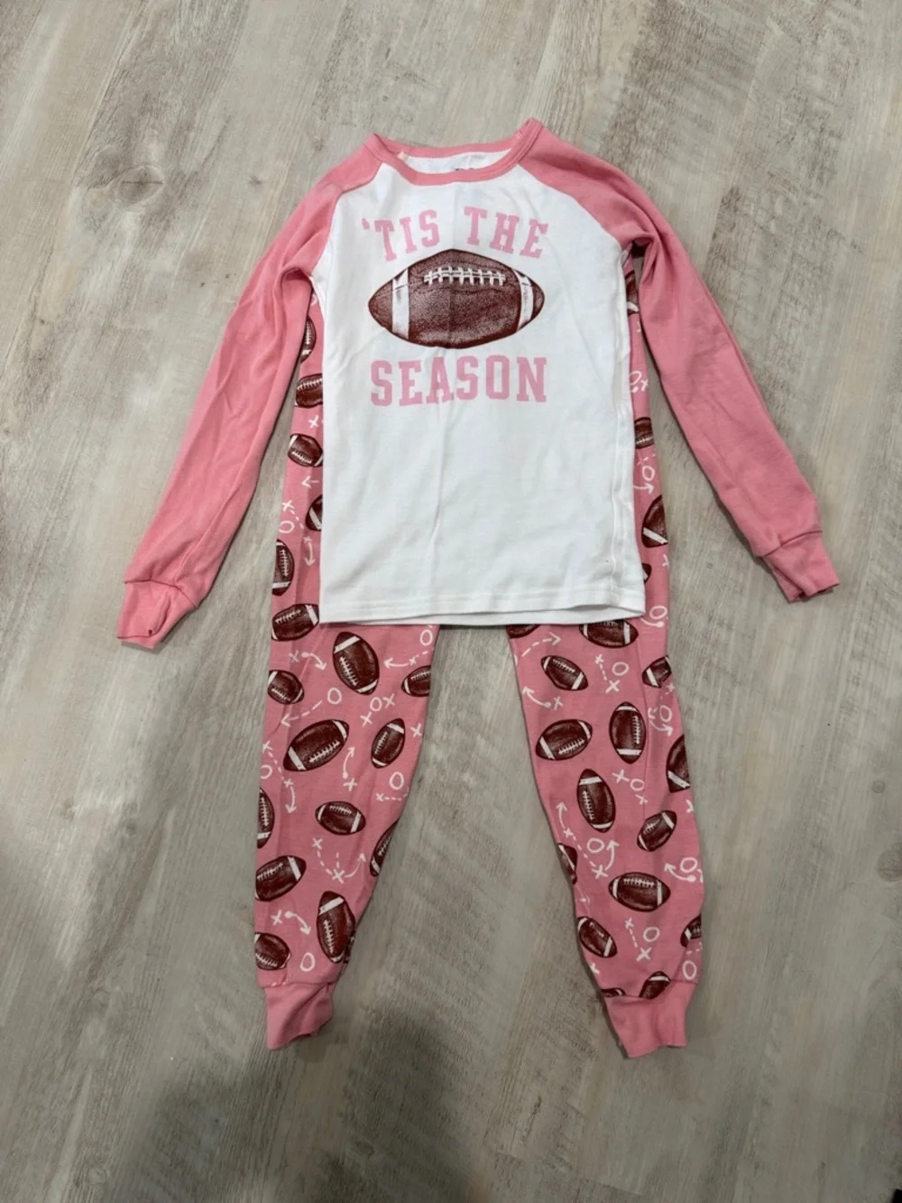 The Children's Place Pink & White 'Tis The Season Football Pajama Set